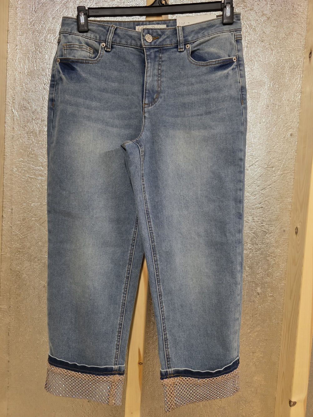 NWT Light Wash Cropped Jeans with Mesh Trim Size 10P